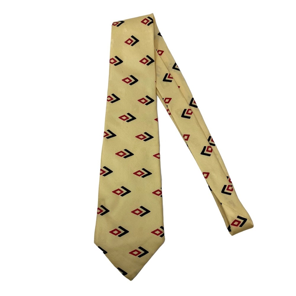 Polo Ralph Lauren Mens Yellow Retro Geometric Print Necktie 100% Silk Hand Made